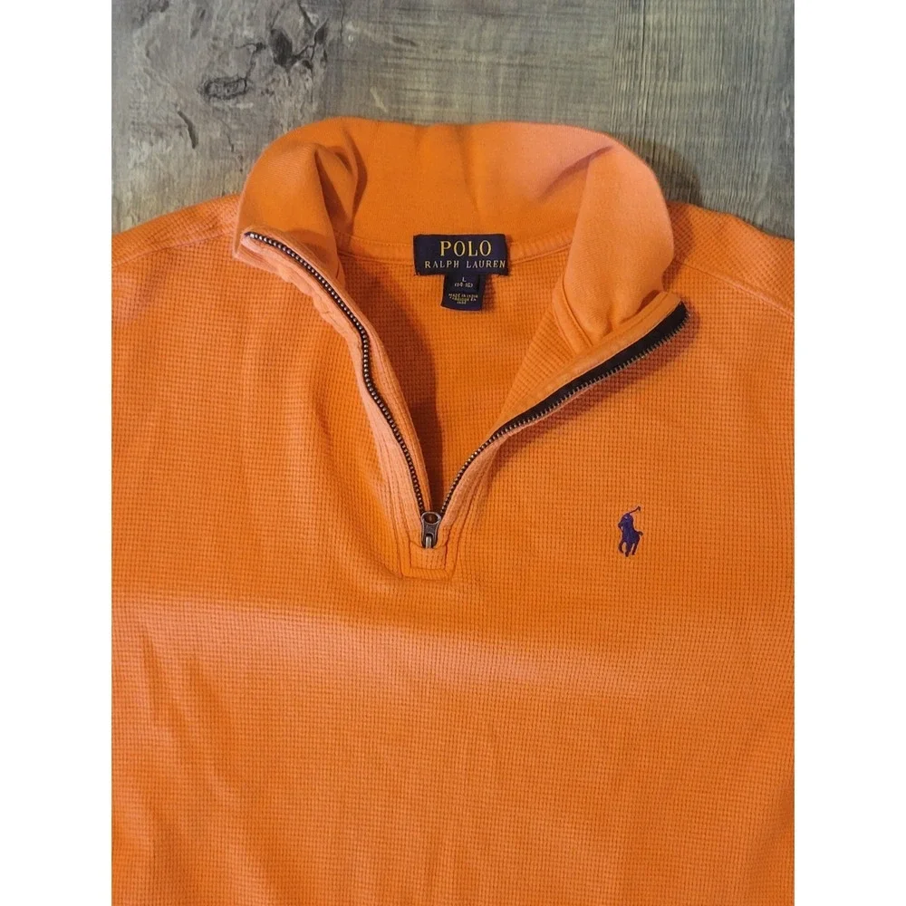 Polo Ralph Lauren Quarter Zip Pullover Waffle Knit Youth L‎ 14–16 Orange 1/4